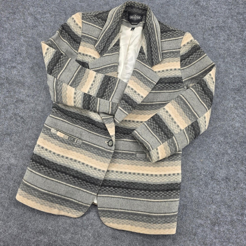Braetan Wool Blend Striped Blazer Grey Cream Herringbone Italian Fabric XL